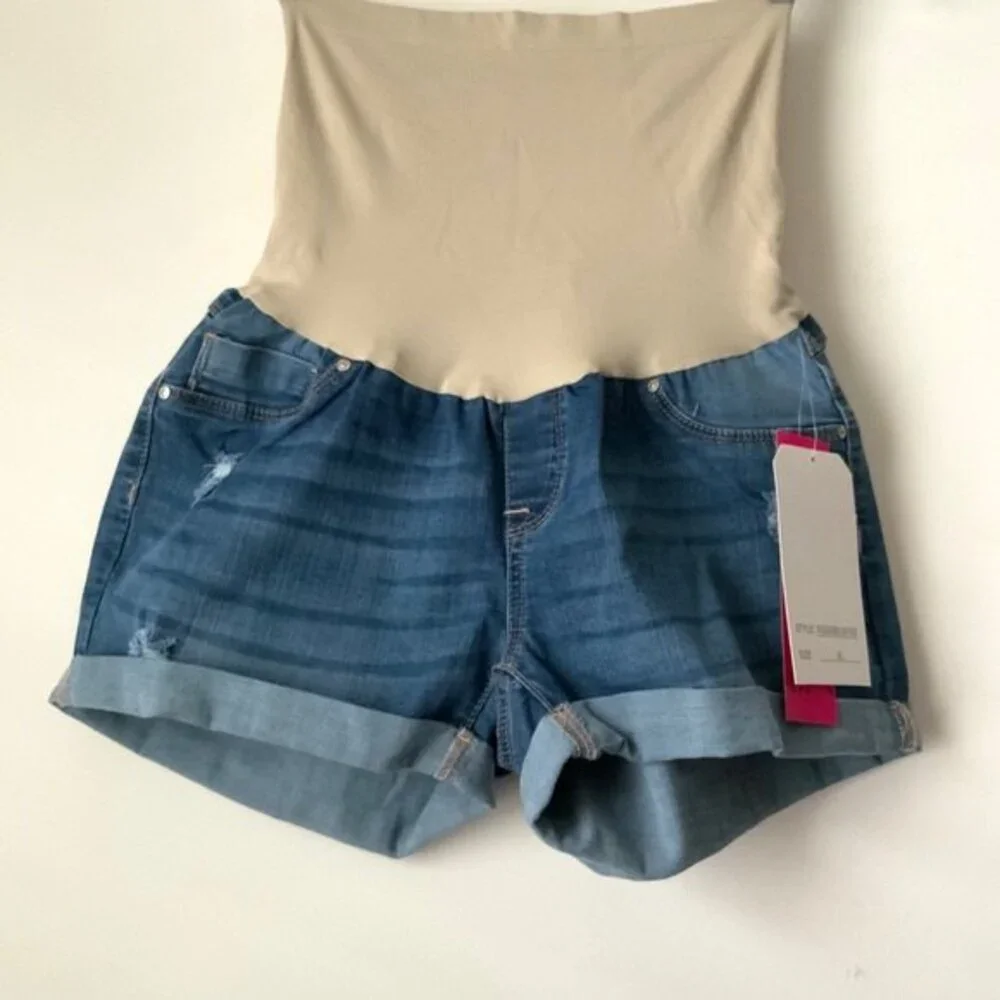 Blue Savvy Maternity Distressed Full Panel Shorts XL